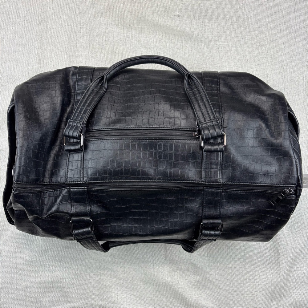 INC International Concepts Black Croc-Embossed Duffel Bag